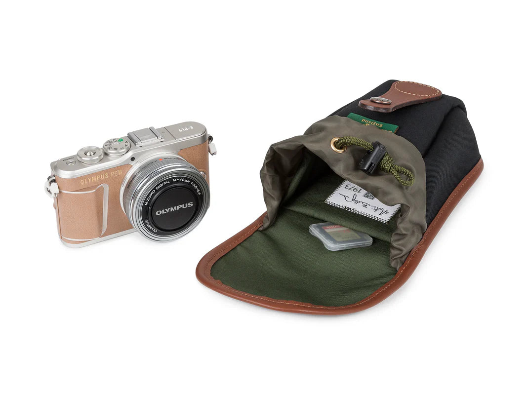 Billingham AVEA 7 Camera Pocket (Sage FibreNyte/Chocolate Leather) End Pockets - Khaki Canvas ⁄ Tan Leather ⁄ AVEA 7 \u2013 Billingham USA